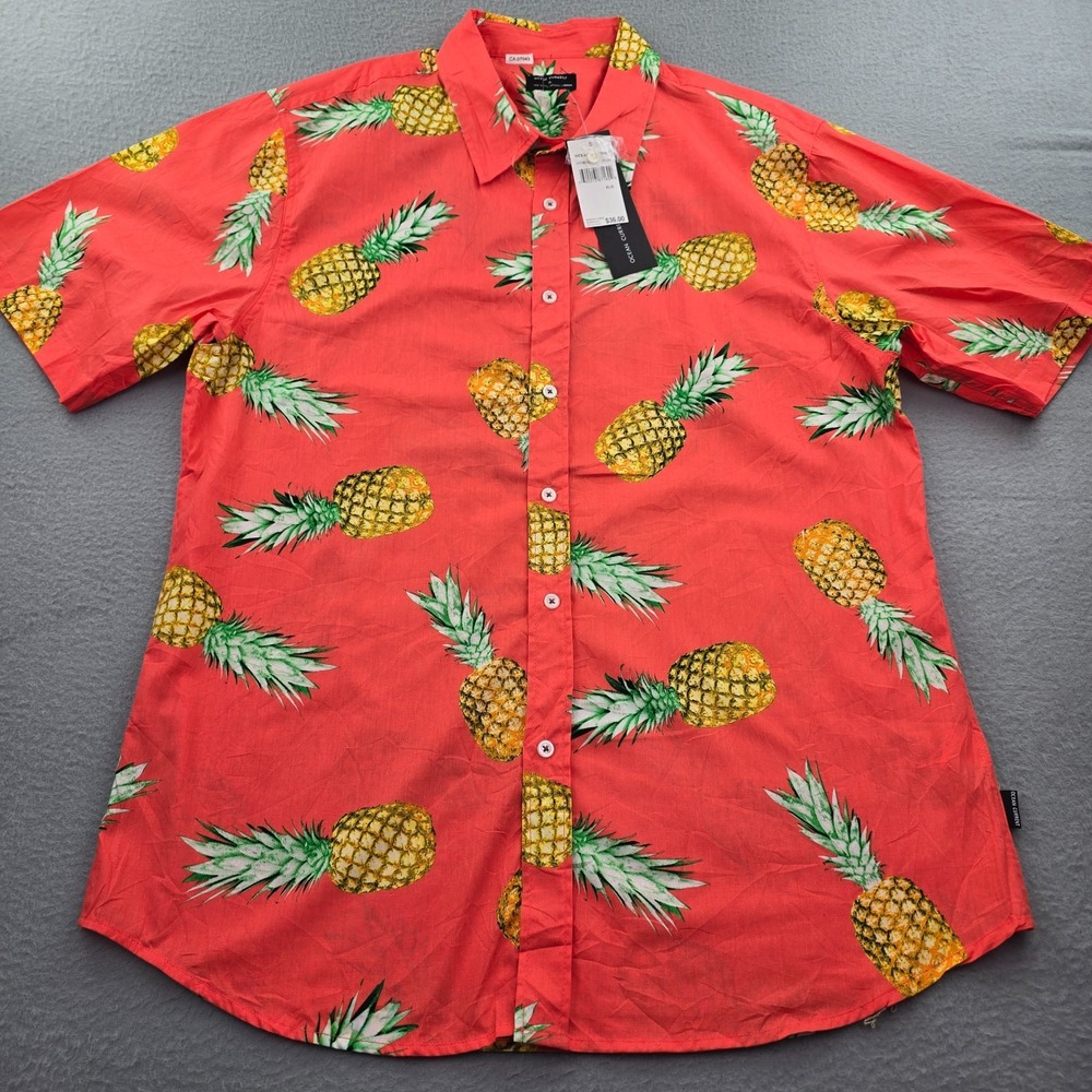 Ocean Current Camp Shirt Men XL Coral Red Tropical Pineapple Print Everyday Wear